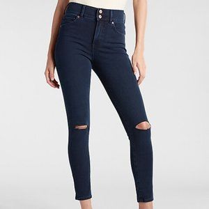 High Waisted Extra Supersoft Double Button Ripped Skinny Jeans